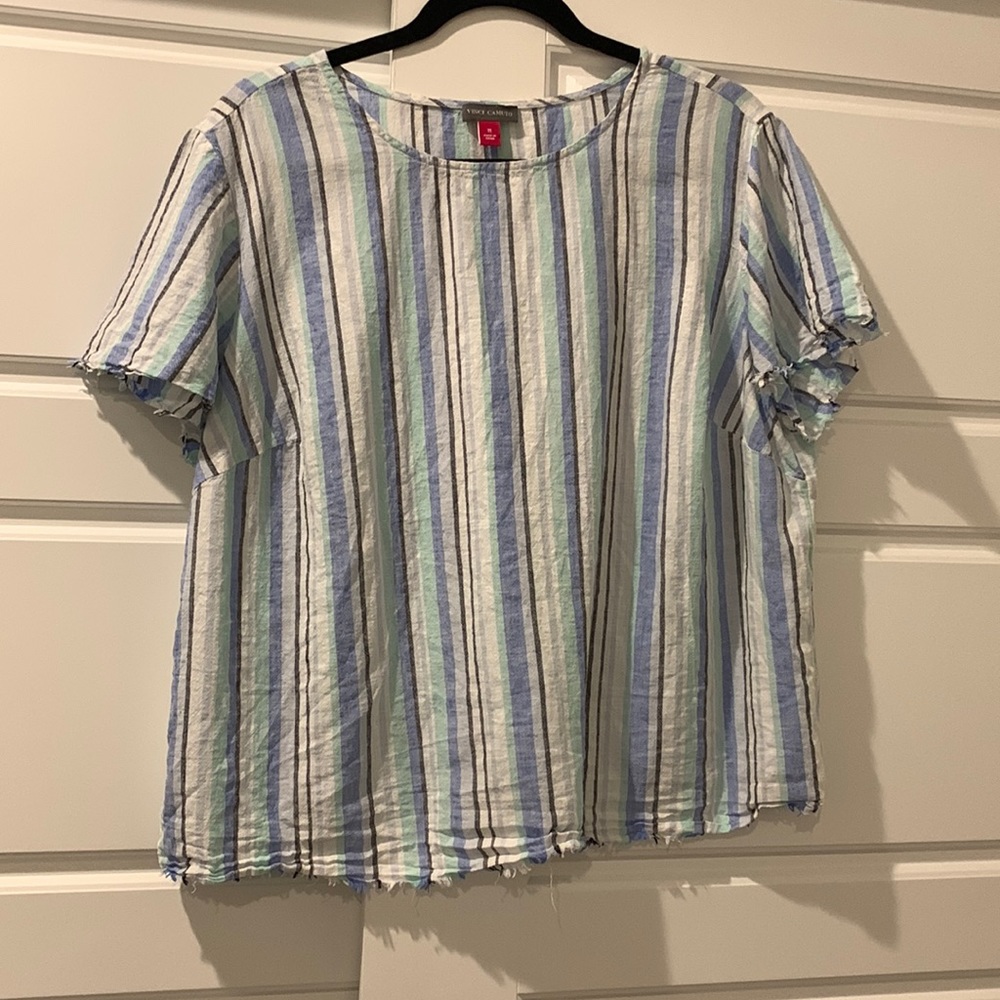 Blue striped linen top